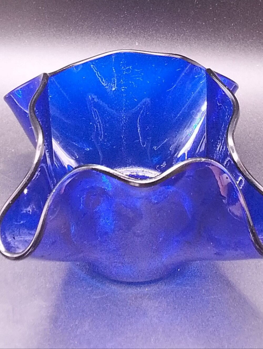 Partylite Cobalt 3" Handkerchief Glass Candle Votive Holder